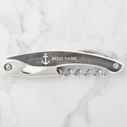 Your Boat Name Anchor Gray Wood Style Waiter&#39;s Corkscrew