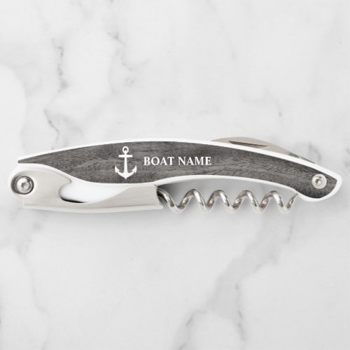 Your Boat Name Anchor Gray Wood Style Waiter's Corkscrew