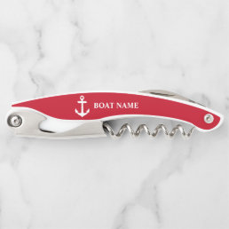 Your Boat Name Anchor in Red Waiter&#39;s Corkscrew