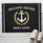 Your Boat Name Anchor Laurel Welcome Aboard Black Doormat at Zazzle