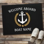 Your Boat Name Anchor Laurel Welcome Aboard Black Doormat at Zazzle