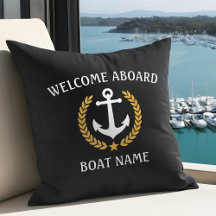 Your Boat Name Anchor Laurel Welcome Aboard Black