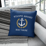 Your Boat Name Anchor Laurel Welcome Aboard Blue Throw Pillow at Zazzle