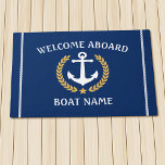 Your Boat Name Anchor Laurel Welcome Aboard Navy Doormat at Zazzle