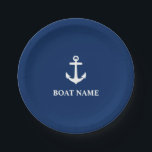 Your Boat Name Anchor Navy Blue 7" Paper Plates<br><div class="desc">Your Boat Name Navy Blue and White Anchor Paper Plate</div>