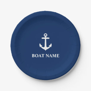 Your Boat Name Anchor Navy Blue 7" Paper Plates