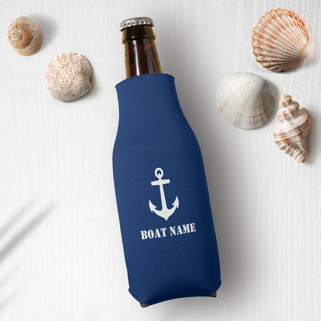 Your Boat Name Anchor Navy Blue Bottle Cooler (Creator Uploaded)