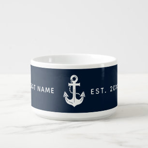 Your Boat Name Anchor Navy Blue  Bowl