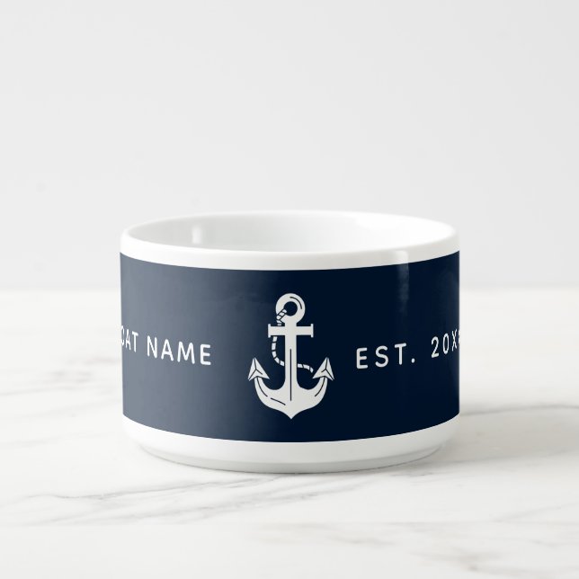 Your Boat Name Anchor Navy Blue  Bowl (Center)