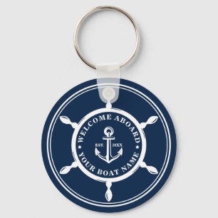 Your Boat Name Anchor Navy Blue Custom Keychain