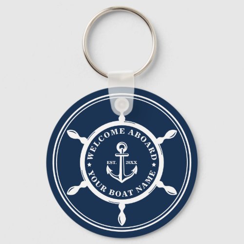 Your Boat Name Anchor Navy Blue Custom Keychain