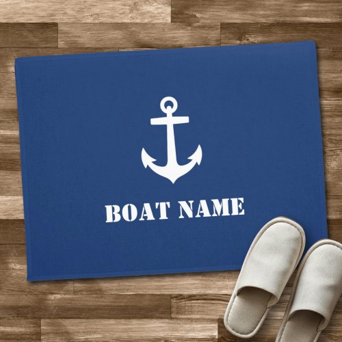 Your Boat Name Anchor Navy Blue Doormat