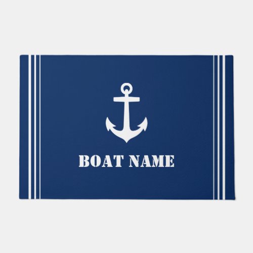 Your Boat Name Anchor Navy Blue Entryway Doormat