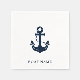 Your Boat Name Anchor Navy Blue Nautical Napkins