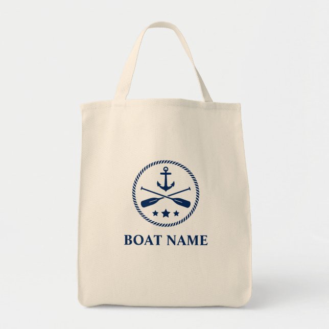 Your Boat Name Anchor & Oars Eco-Friendly Grocery Tote Bag (Front)