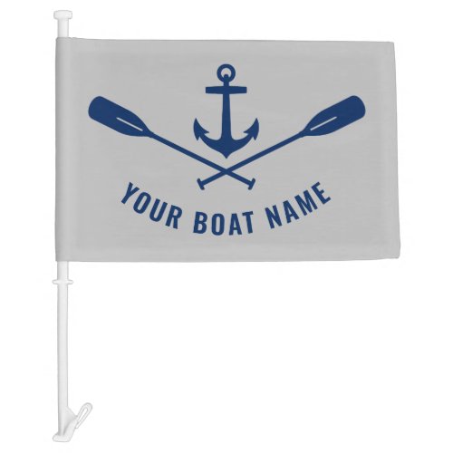 Your Boat Name Anchor Oars Navy Gray Boat or Car Flag