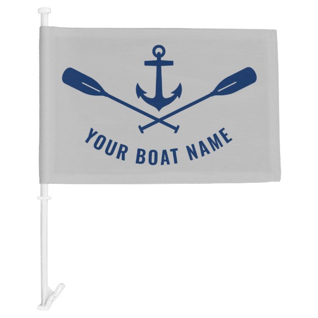 Your Boat Name Anchor Oars Navy Gray Boat or Car Flag (Front)