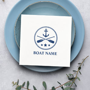 Your Boat Name Anchor Oars & Stars Navy Blue Napkins
