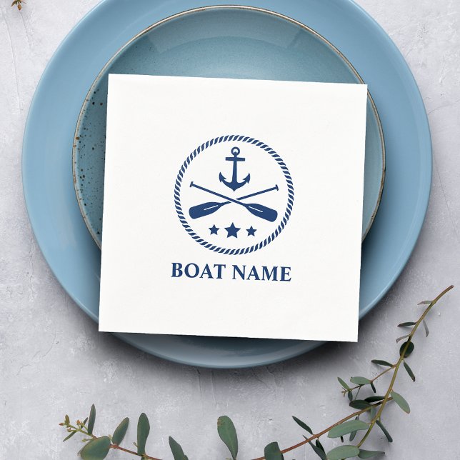 Your Boat Name Anchor Oars & Stars Navy Blue Napkins (Creator Uploaded)