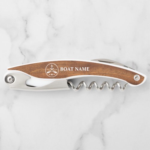 Your Boat Name Anchor  Oars Wood Style Waiters Corkscrew