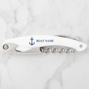 Your Boat Name Anchor on White Waiter's Corkscrew