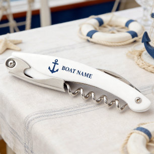 Your Boat Name Anchor on White Waiter's Corkscrew