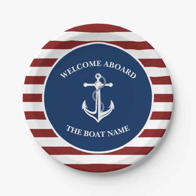 Your Boat Name Anchor Paper Plates (Front)