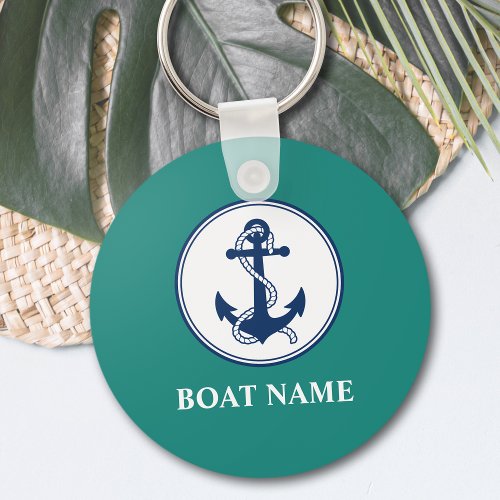 Your Boat Name Anchor  Rope Keychain