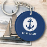 Your Boat Name Anchor & Rope Navy Blue 2 Sided Keychain<br><div class="desc">A double sided, personalized nautical themed acrylic keychain with your boat name, family name, captain or other desired text. This unique design features a custom made boat anchor emblem with rope in classic navy blue and accented on a chic white circle all on a background of navy blue. If needed,...</div>