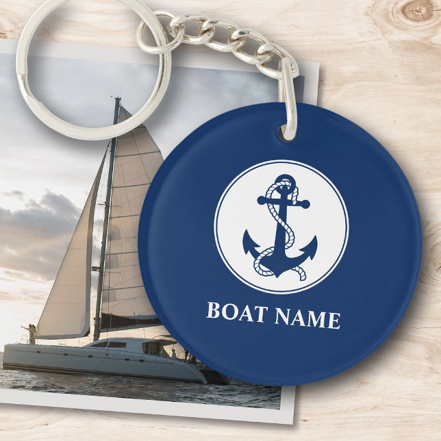 Your Boat Name Anchor & Rope Navy Blue 2 Sided Keychain (Creator Uploaded)
