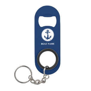 Your Boat Name Anchor & Rope Navy Blue Keychain Bottle Opener