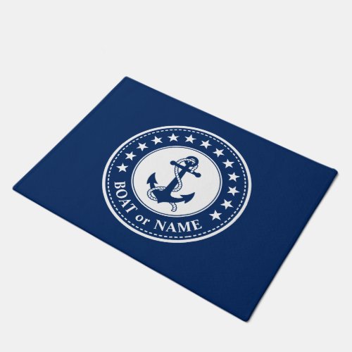 Your Boat Name Anchor Stars Navy Blue White Doormat