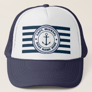 Your Boat Name Anchor Welcome Aboard Blue white    Trucker Hat