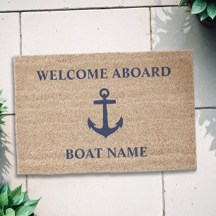 Your Boat Name Anchor Welcome Aboard Nautical Fiber Doormat