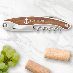 Your Boat Name Anchor Wood Style Waiter&#39;s Corkscrew
