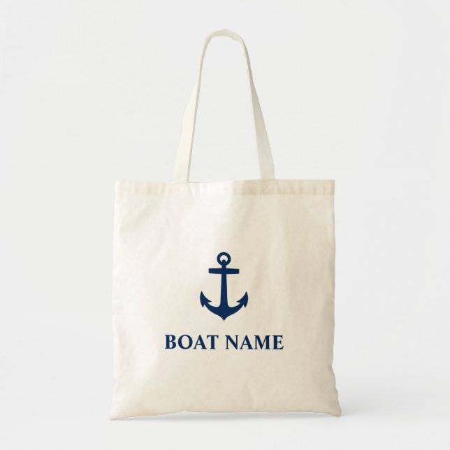 Your Boat Name Blue Anchor Tote Bag (Front)