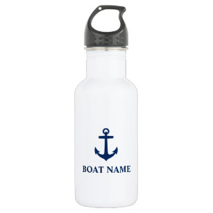 Your Boat Name Blue Anchor White Stainless Steel Water Bottle