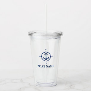Your Boat Name Blue Compass Anchor Acrylic Tumbler