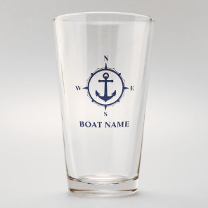 Your Boat Name Blue Compass Anchor Glass