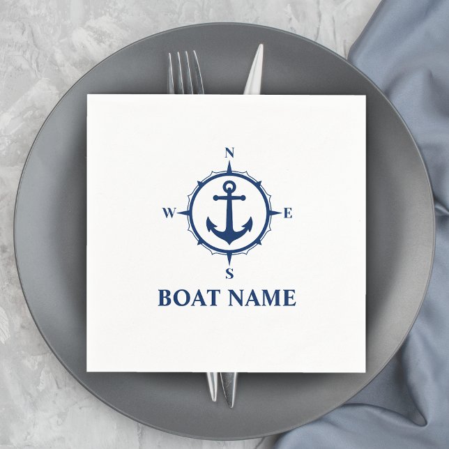 Your Boat Name Blue Compass Anchor Napkins (Creator Uploaded)