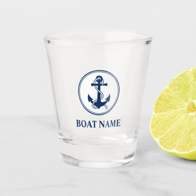 Your Boat Name Blue Rope & Anchor Shot Glass (Front)
