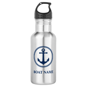 Your Boat Name Blue Sea Anchor Stainless Steel Water Bottle