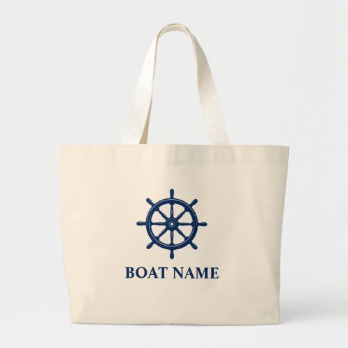 Your Boat Name Blue Ships Wheel Helm Grocery Large Tote Bag
