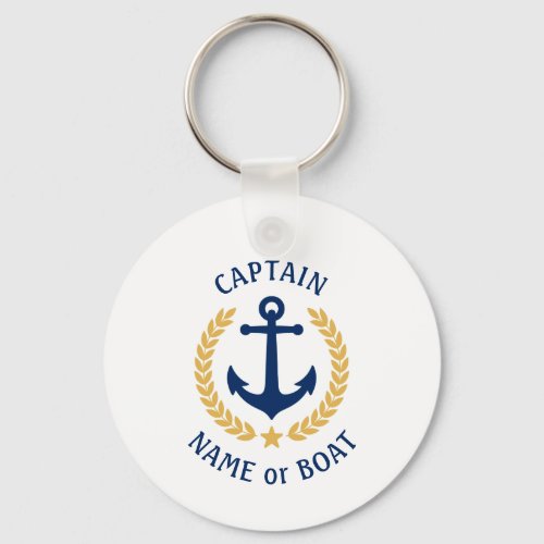 Your Boat Name Captain Anchor Gold Laurel White Keychain