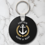 Your Boat Name Captain Anchor Laurel Navy Black Keychain<br><div class="desc">A Personalized Keychain with your boat name, family name or other desired text and Captain title or other rank as needed. Featuring a custom designed nautical boat anchor, gold style laurel leaves and star emblem on black or easily adjust the primary color to match your current theme. Makes a great...</div>