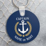 Your Boat Name Captain Anchor Laurel Navy Blue Keychain