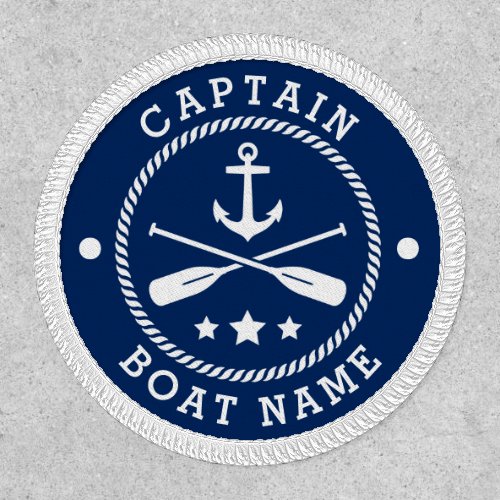 Your Boat Name Captain Anchor Oars Stars Navy Blue Patch