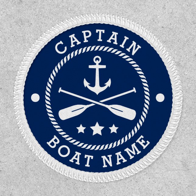 Your Boat Name Captain Anchor Oars Stars Navy Blue Patch (Front)