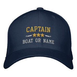 Your Boat Name Captain Nautical Stars Gold Silver Embroidered Baseball Cap