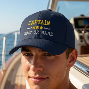 Your Boat Name Captain Nautical Stars Gold Silver Embroidered Baseball Cap